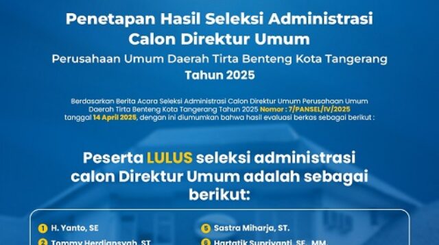 Delapan Kandidat Calon Dirum Perumda TB Lolos Seleksi Administrasi