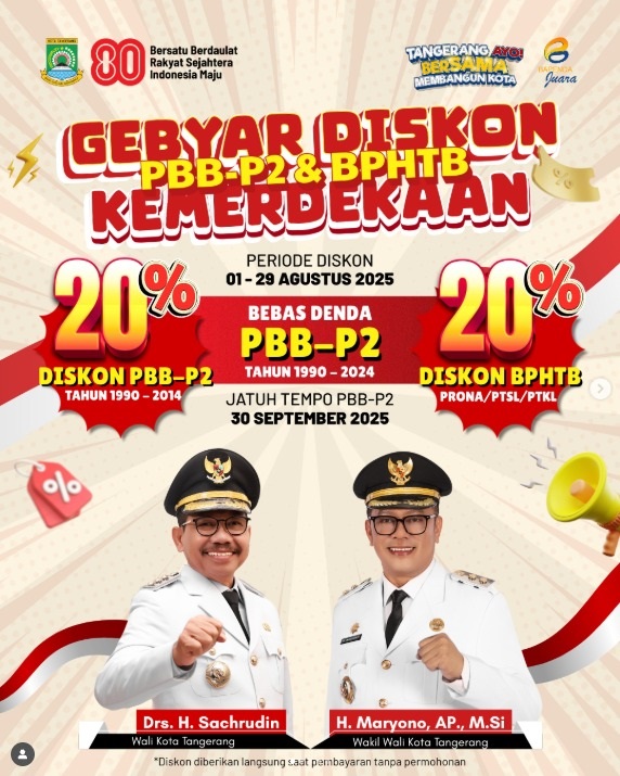 Bapenda Kota Tangerang Berikan Diskon Pajak PBB-P2 80 Persen